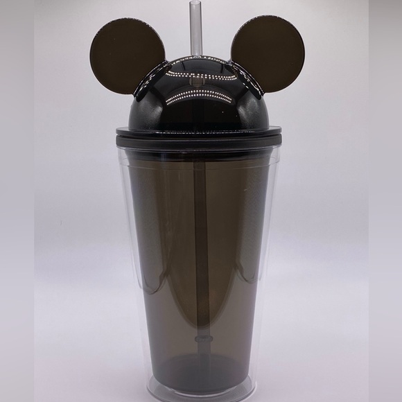 Other - NIB BLACK Mickey Mouse with Ears Plastic Tumbler with Straw